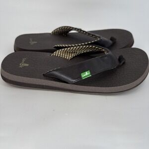 Sanuk YOGA MAT Brown Plaid Lining Comfortable  Flip Flops Women's Sandals Size 6